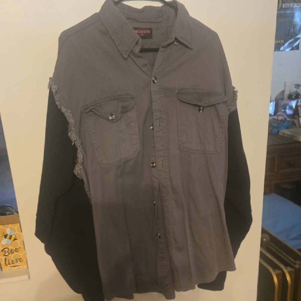 Bijers Edge Gray and Black Lightweight Shirt With Fleece Sleeves